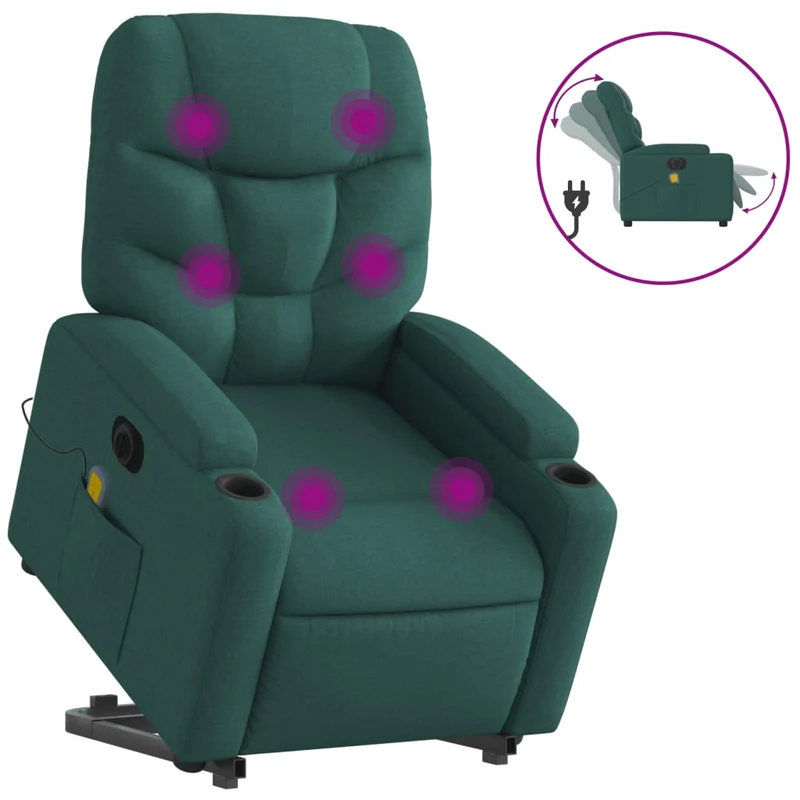 Fauteuil de relaxation fonction massage et inclinable en tissu vert foncé DEC027875