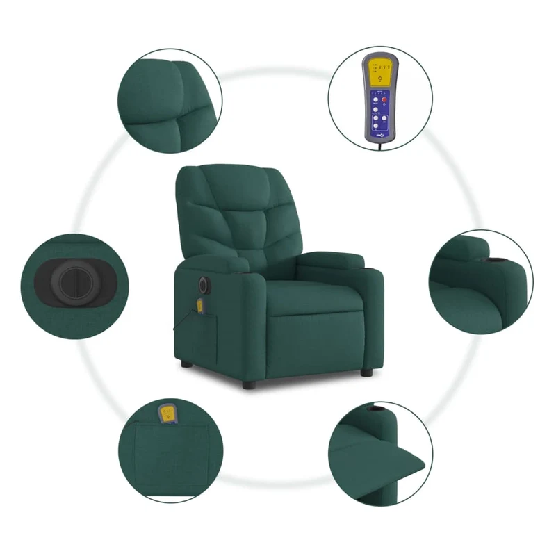 Fauteuil de relaxation fonction massage et inclinable en tissu vert foncé DEC027875