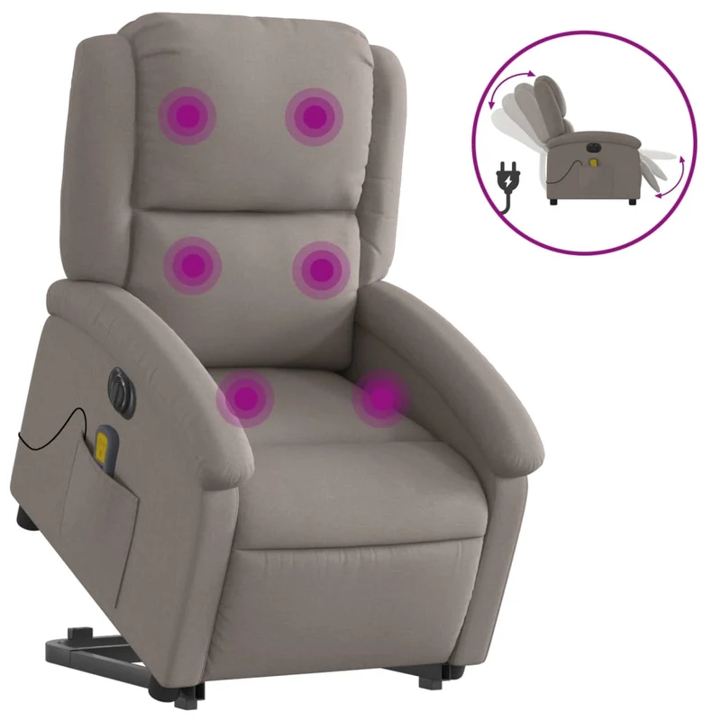 Fauteuil de relaxation fonction massage et inclinable en tissu taupe DEC027864
