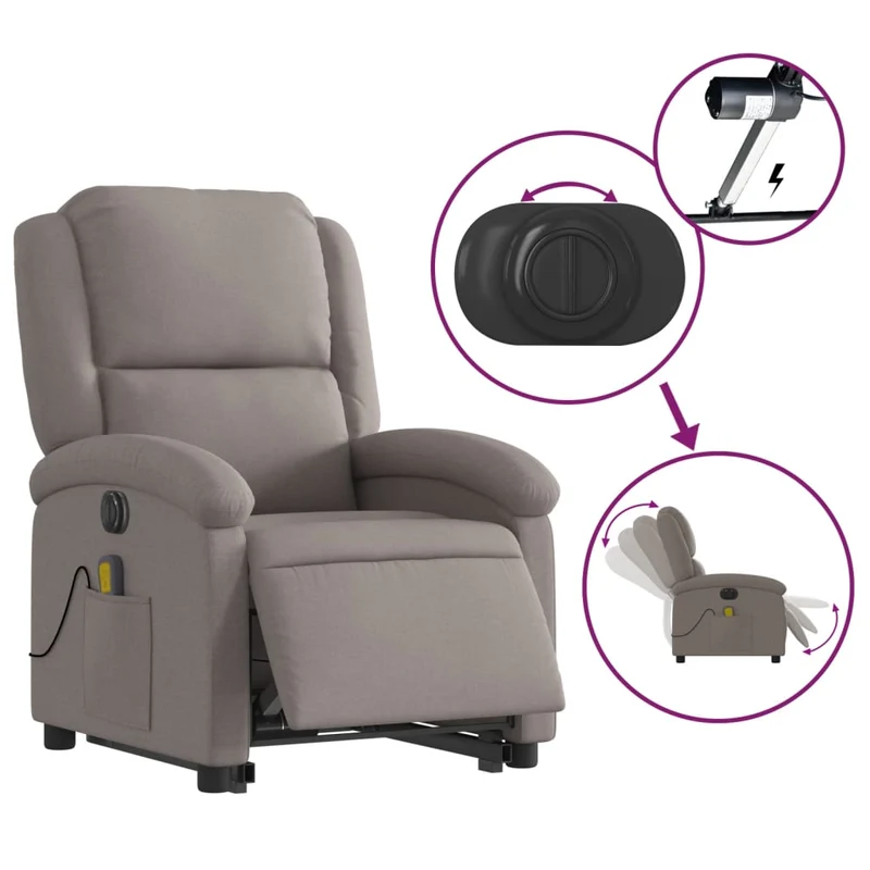 Fauteuil de relaxation fonction massage et inclinable en tissu taupe DEC027864