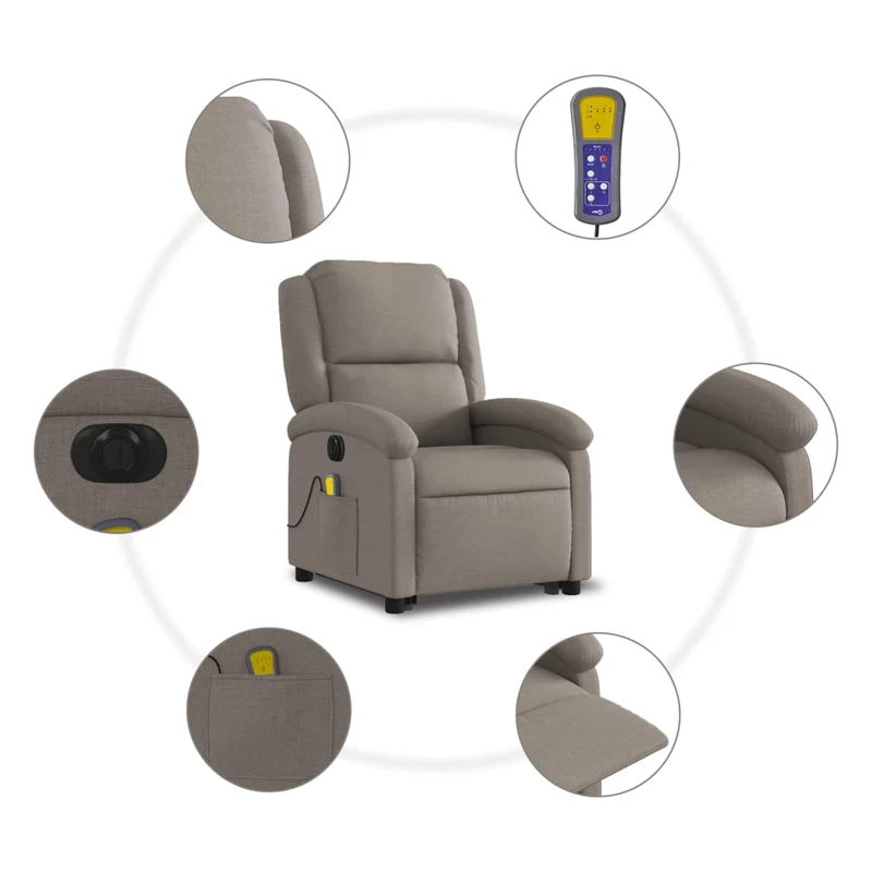 Fauteuil de relaxation fonction massage et inclinable en tissu taupe DEC027864