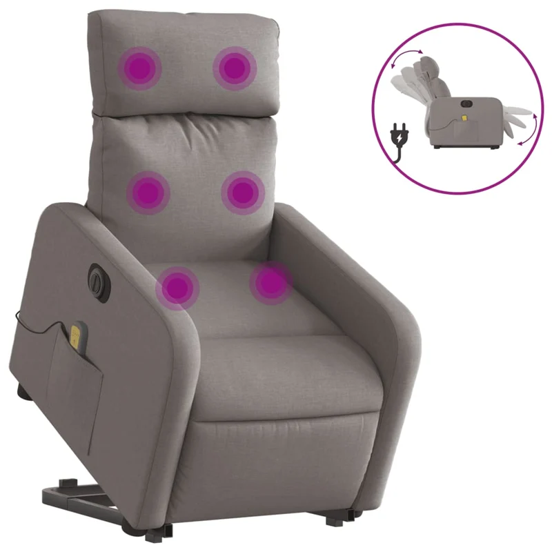 Fauteuil de relaxation fonction massage et inclinable fonction de levage électrique en tissu taupe DEC027863