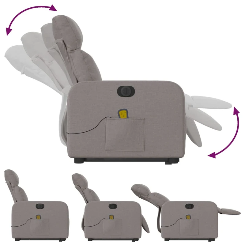 Fauteuil de relaxation fonction massage et inclinable fonction de levage électrique en tissu taupe DEC027863