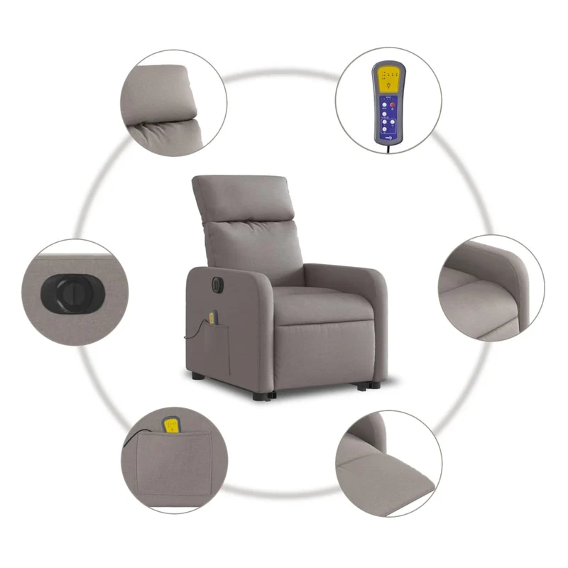 Fauteuil de relaxation fonction massage et inclinable fonction de levage électrique en tissu taupe DEC027863