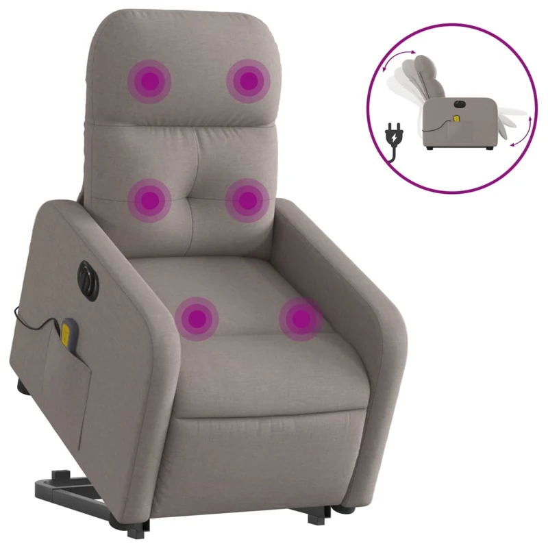 Fauteuil de relaxation fonction massage et inclinable fonction de levage électrique en tissu taupe DEC027862