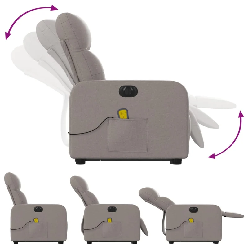 Fauteuil de relaxation fonction massage et inclinable fonction de levage électrique en tissu taupe DEC027862