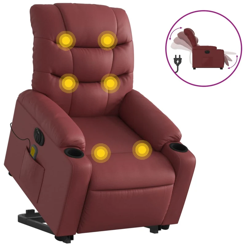 Fauteuil de relaxation fonction massage et inclinable fonction de levage électrique en PVC rouge bordeaux DEC027840