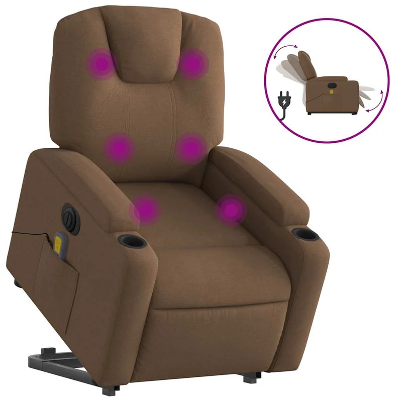 Fauteuil de relaxation fonction massage et inclinable onction de levage électrique en tissu marron DEC027795