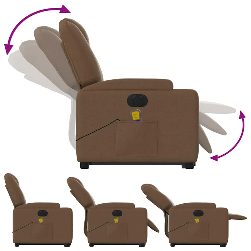 Fauteuil de relaxation fonction massage et inclinable onction de levage électrique en tissu marron DEC027795