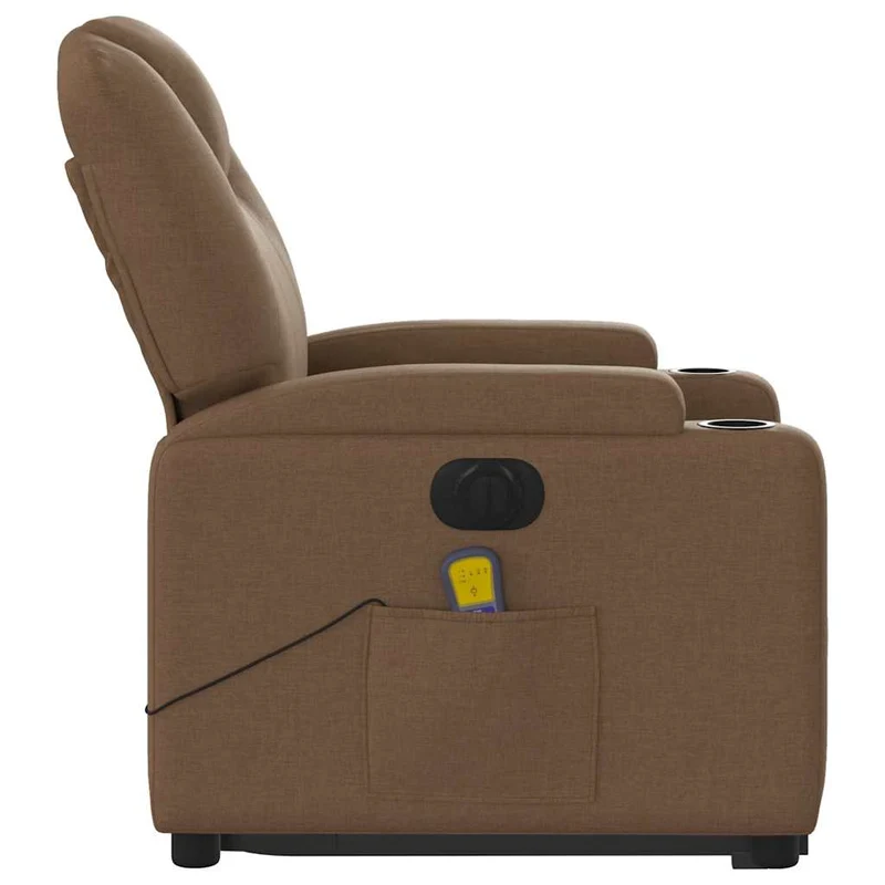 Fauteuil de relaxation fonction massage et inclinable onction de levage électrique en tissu marron DEC027795
