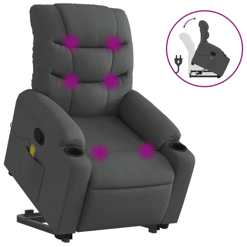 Fauteuil de relaxation TV fonction massage inclinable fonction de levage électrique en tissu gris foncé DEC026945