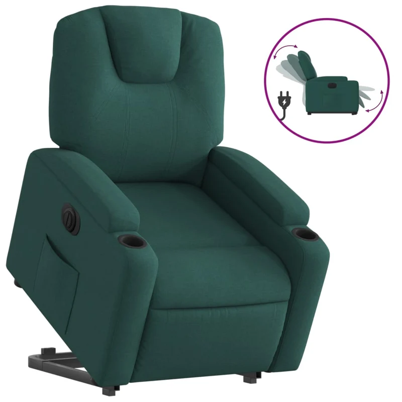 Fauteuil relax TV fonction de levage électrique très confortable en tissu vert foncé DEC028608