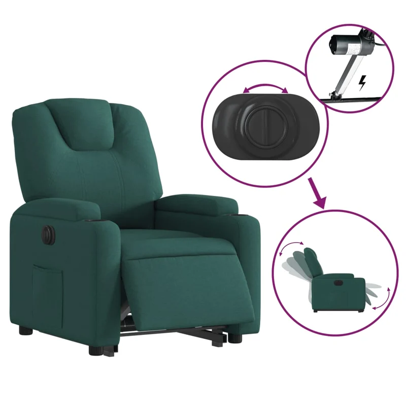 Fauteuil relax TV fonction de levage électrique très confortable en tissu vert foncé DEC028608