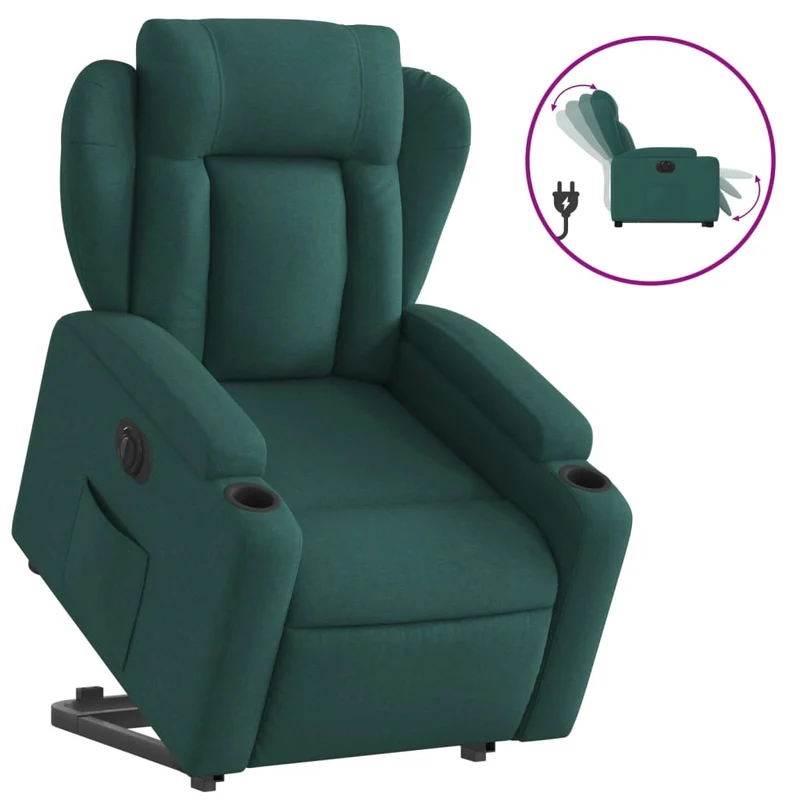 Fauteuil relax TV fonction de levage électrique très confortable en tissu vert foncé DEC028606