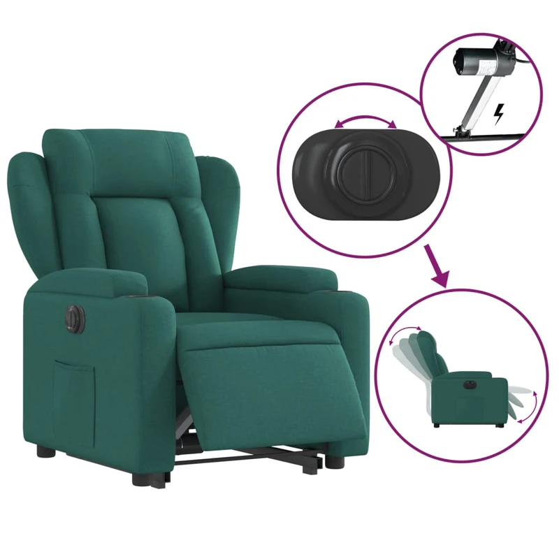 Fauteuil relax TV fonction de levage électrique très confortable en tissu vert foncé DEC028606