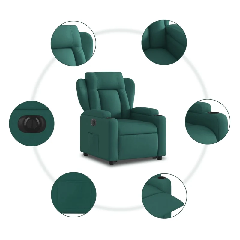 Fauteuil relax TV fonction de levage électrique très confortable en tissu vert foncé DEC028606
