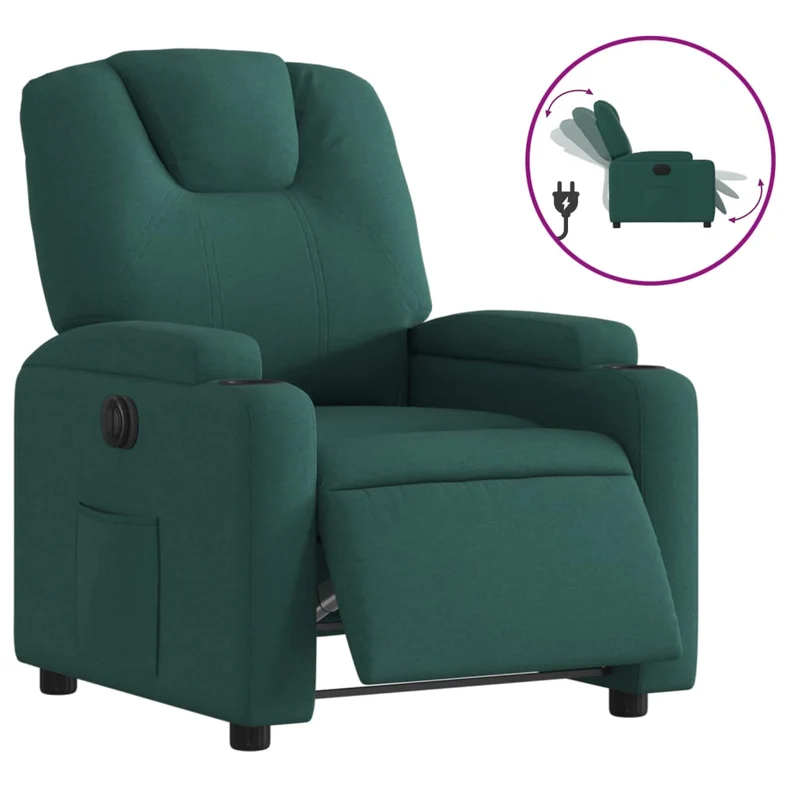 Fauteuil relax TV fonction d'inclinaison électrique très confortable en tissu vert foncé DEC028599