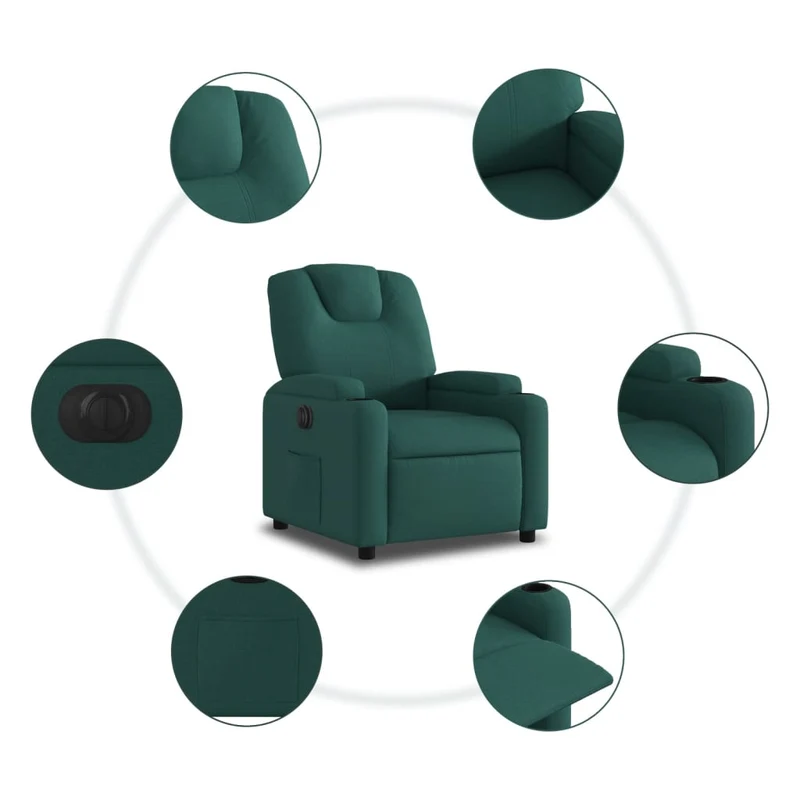 Fauteuil relax TV fonction d'inclinaison électrique très confortable en tissu vert foncé DEC028599