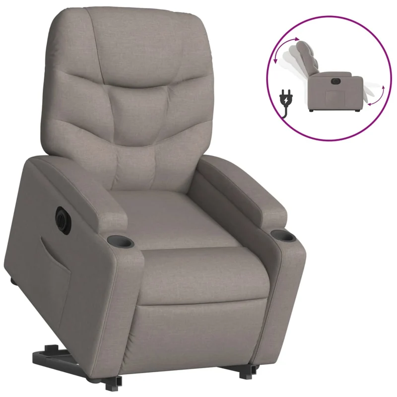 Fauteuil relax TV fonction de levage électrique très confortable en tissu taupe DEC028587