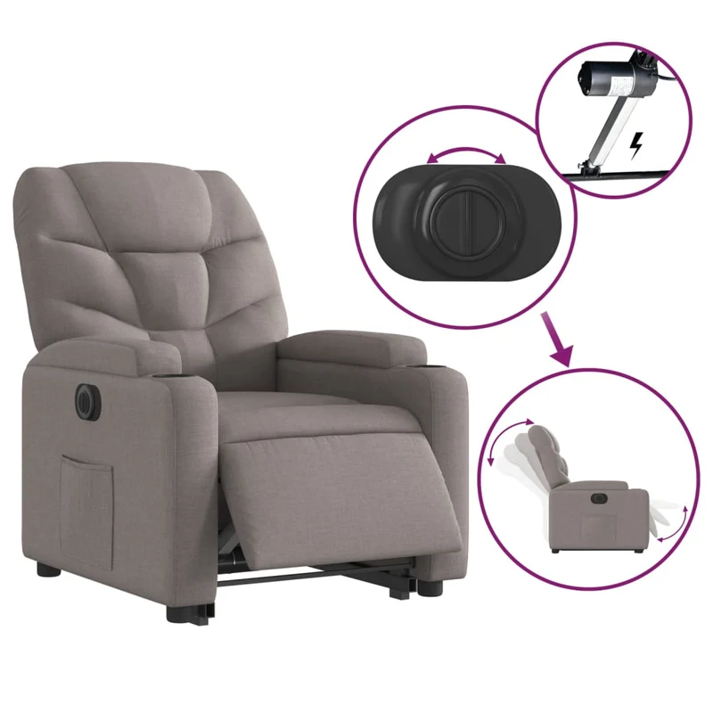 Fauteuil relax TV fonction de levage électrique très confortable en tissu taupe DEC028587