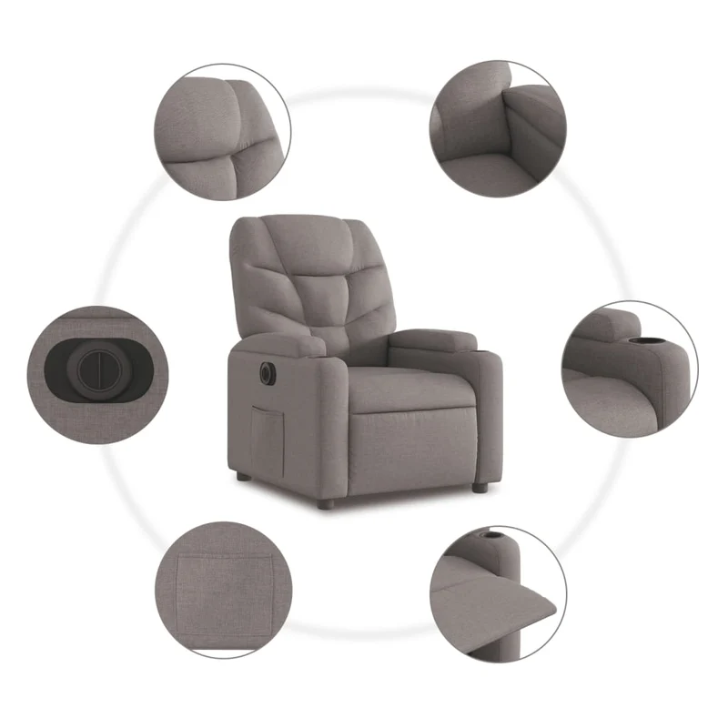 Fauteuil relax TV fonction de levage électrique très confortable en tissu taupe DEC028587