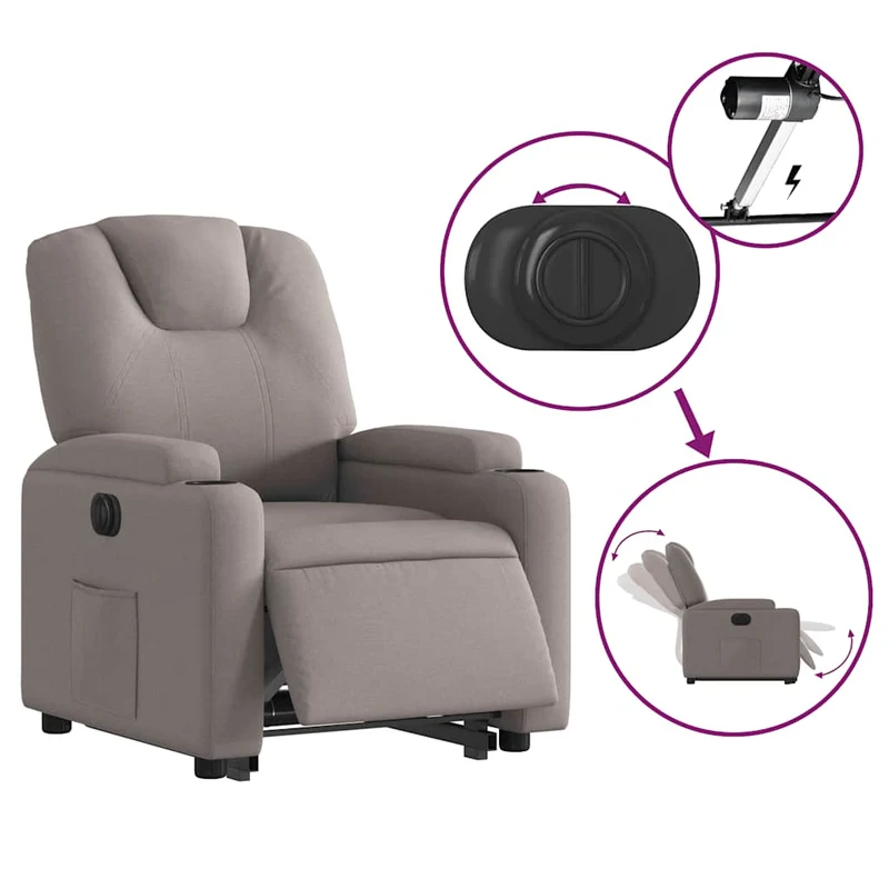 Fauteuil relax TV fonction de levage électrique très confortable en tissu taupe DEC028583