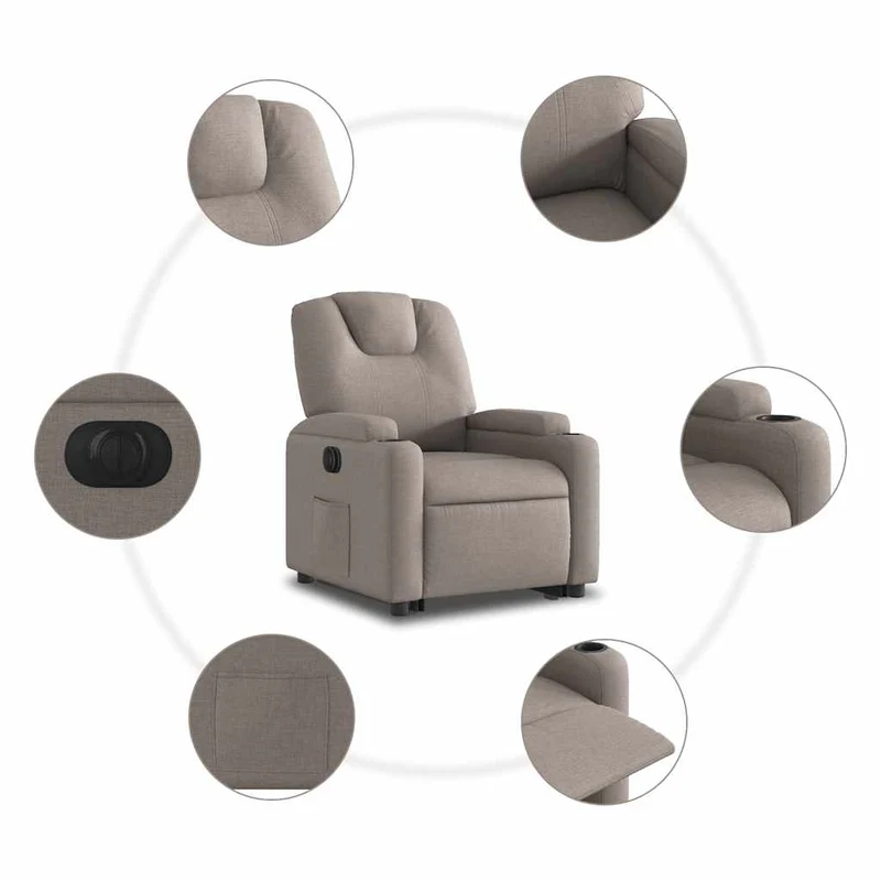 Fauteuil relax TV fonction de levage électrique très confortable en tissu taupe DEC028583