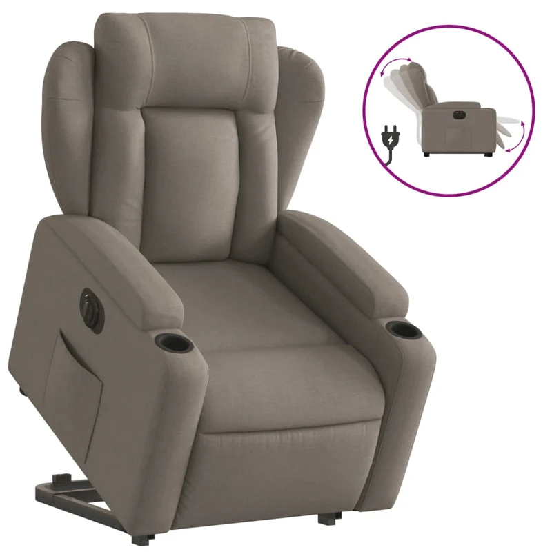 Fauteuil relax TV fonction de levage électrique très confortable en tissu taupe DEC028574