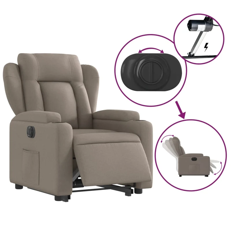 Fauteuil relax TV fonction de levage électrique très confortable en tissu taupe DEC028574