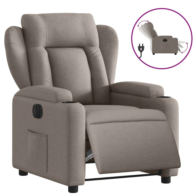 Fauteuil relax TV fonction d'inclinaison électrique très confortable en tissu taupe DEC028571