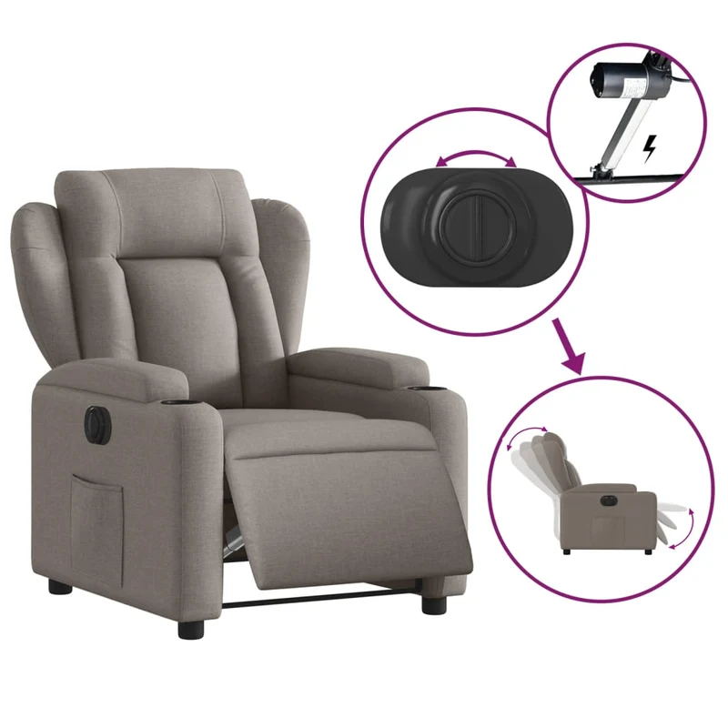 Fauteuil relax TV fonction d'inclinaison électrique très confortable en tissu taupe DEC028571