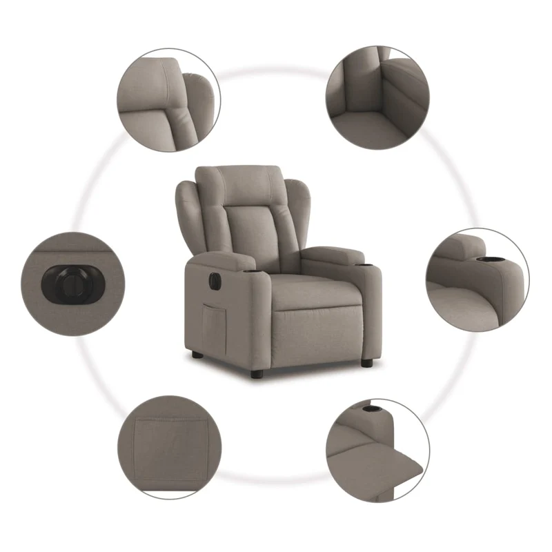 Fauteuil relax TV fonction d'inclinaison électrique très confortable en tissu taupe DEC028571