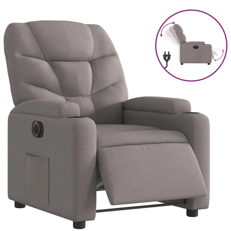 Fauteuil relax TV fonction d'inclinaison électrique très confortable en tissu taupe DEC028570