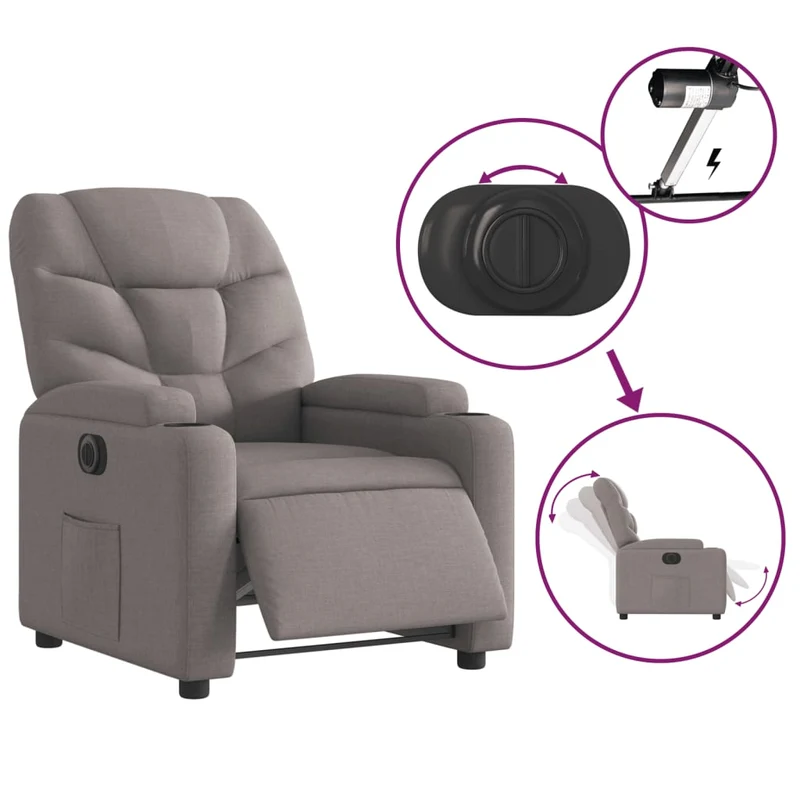 Fauteuil relax TV fonction d'inclinaison électrique très confortable en tissu taupe DEC028570