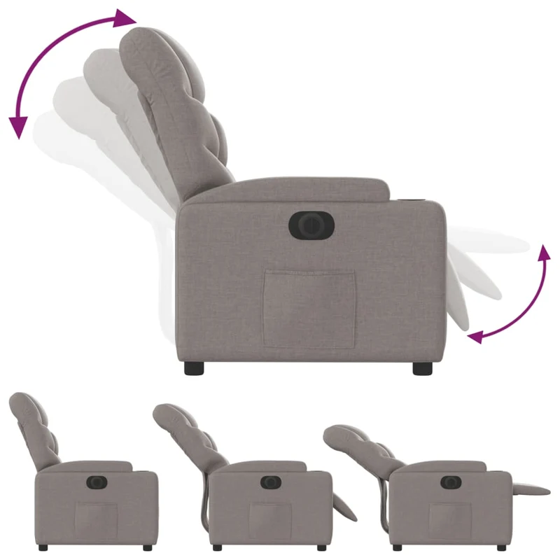 Fauteuil relax TV fonction d'inclinaison électrique très confortable en tissu taupe DEC028570