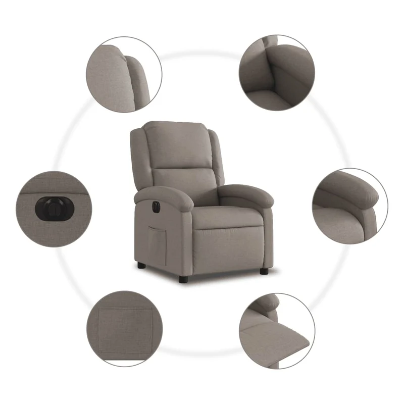 Fauteuil relax TV fonction d'inclinaison électrique très confortable en tissu taupe DEC028564
