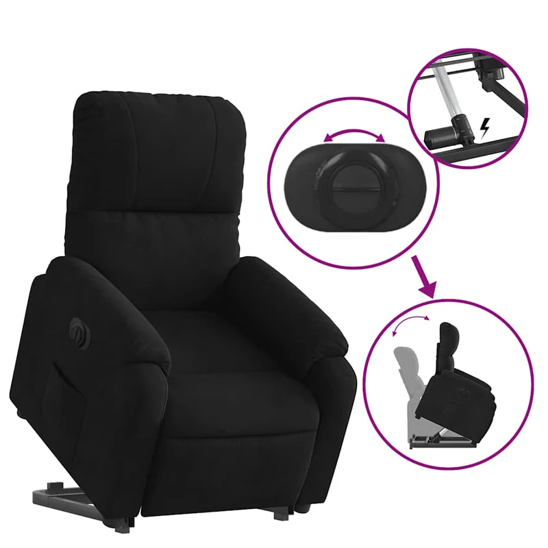 Fauteuil relax TV fonction de levage électrique très confortable en tissu microfibre noir DEC028512