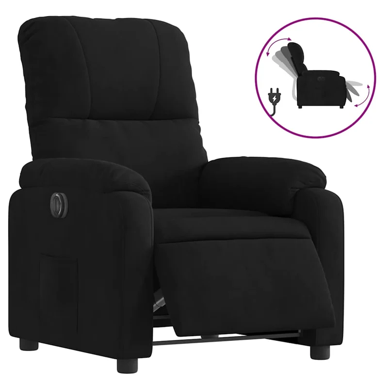 Fauteuil relax TV fonction d'inclinaison électrique très confortable en tissu microfibre noir DEC028511