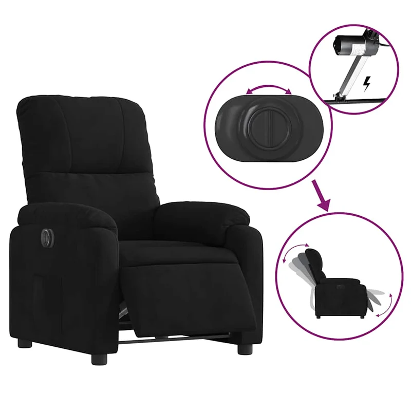 Fauteuil relax TV fonction d'inclinaison électrique très confortable en tissu microfibre noir DEC028511