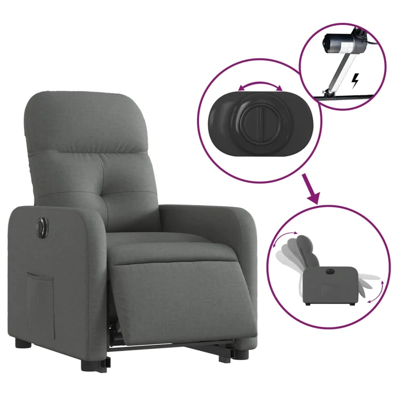 Fauteuil relax TV fonction de levage électrique très confortable en tissu gris foncé DEC028349
