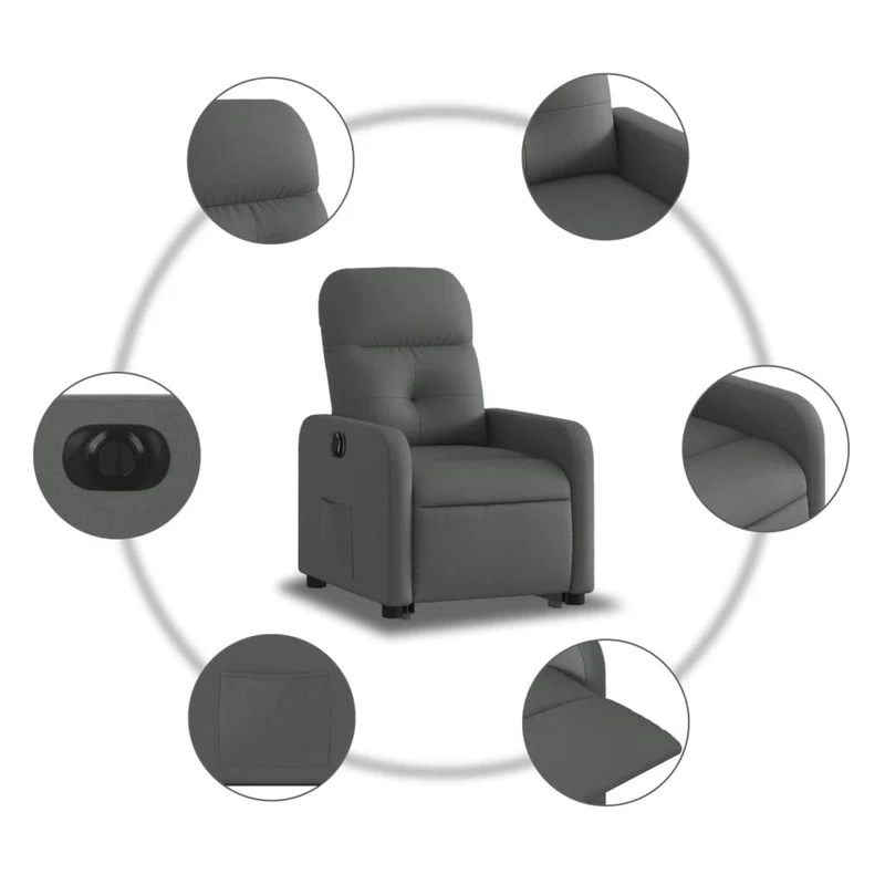 Fauteuil relax TV fonction de levage électrique très confortable en tissu gris foncé DEC028349