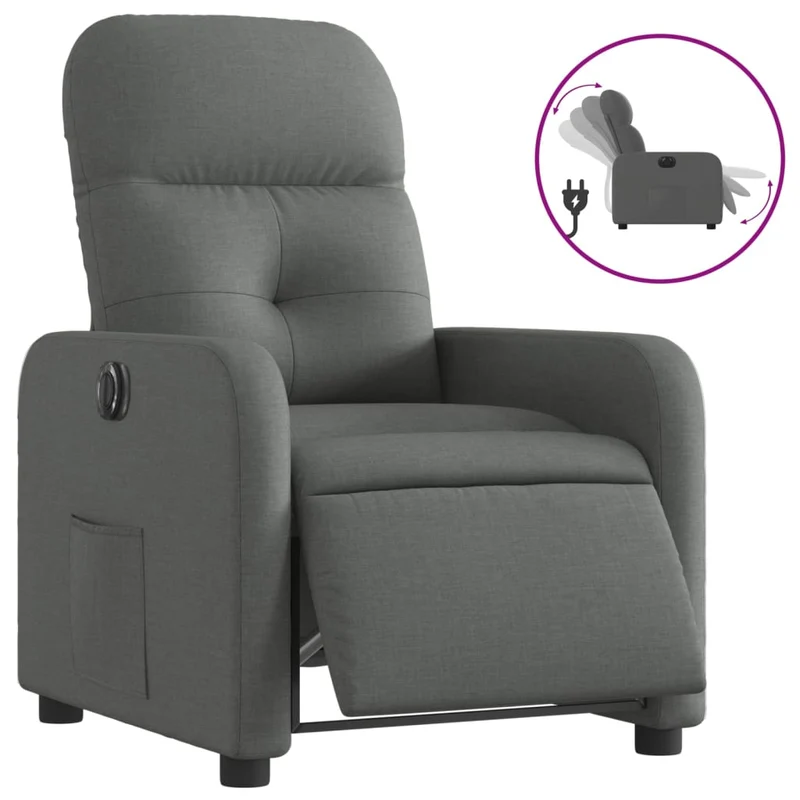 Fauteuil relax TV fonction d'inclinaison électrique très confortable en tissu gris foncé DEC028348