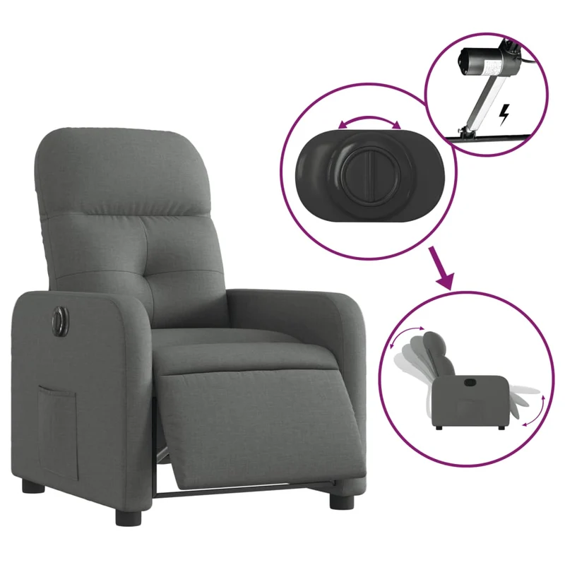 Fauteuil relax TV fonction d'inclinaison électrique très confortable en tissu gris foncé DEC028348