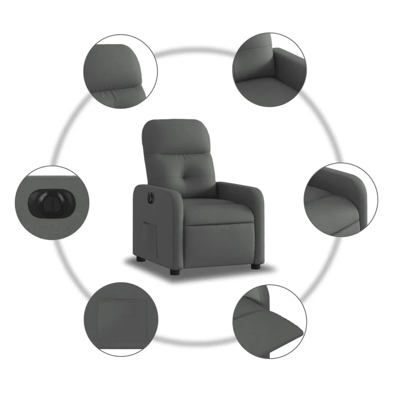 Fauteuil relax TV fonction d'inclinaison électrique très confortable en tissu gris foncé DEC028348