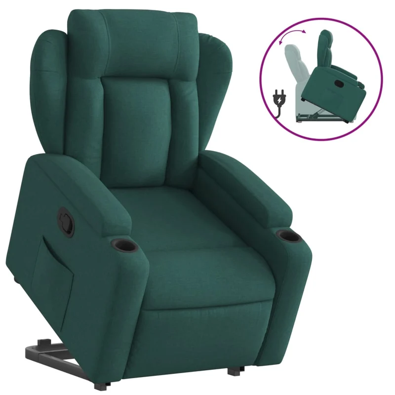 Fauteuil relax TV rembourrage confortable fonction de levage électrique en tissu vert foncé DEC028229