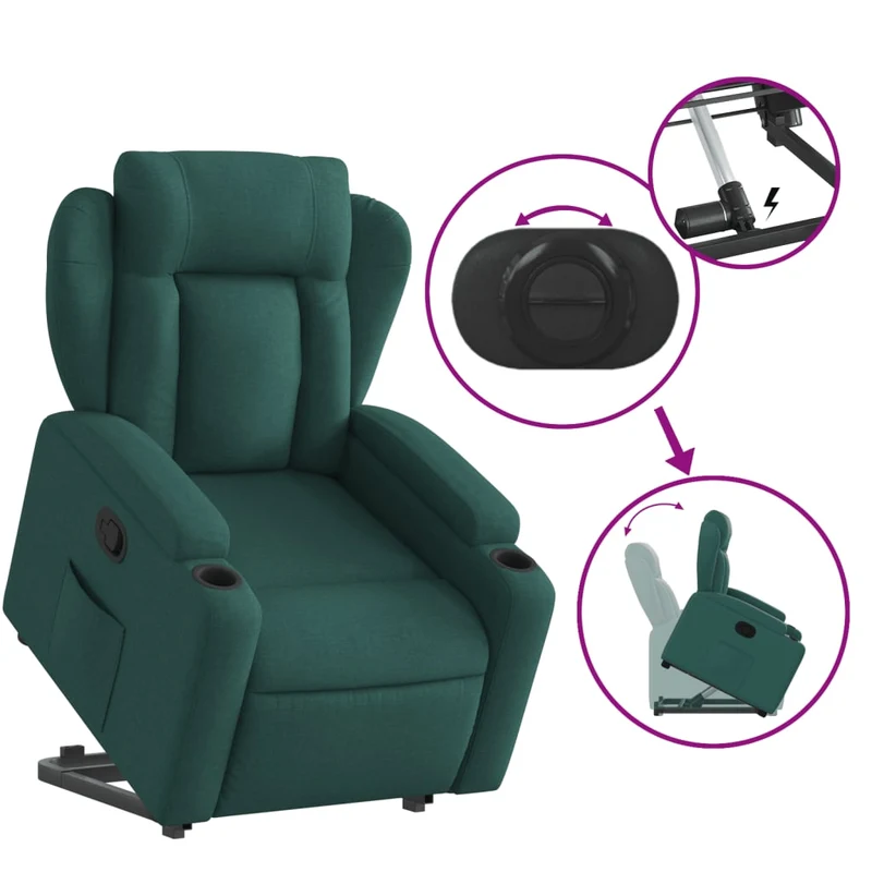Fauteuil relax TV rembourrage confortable fonction de levage électrique en tissu vert foncé DEC028229