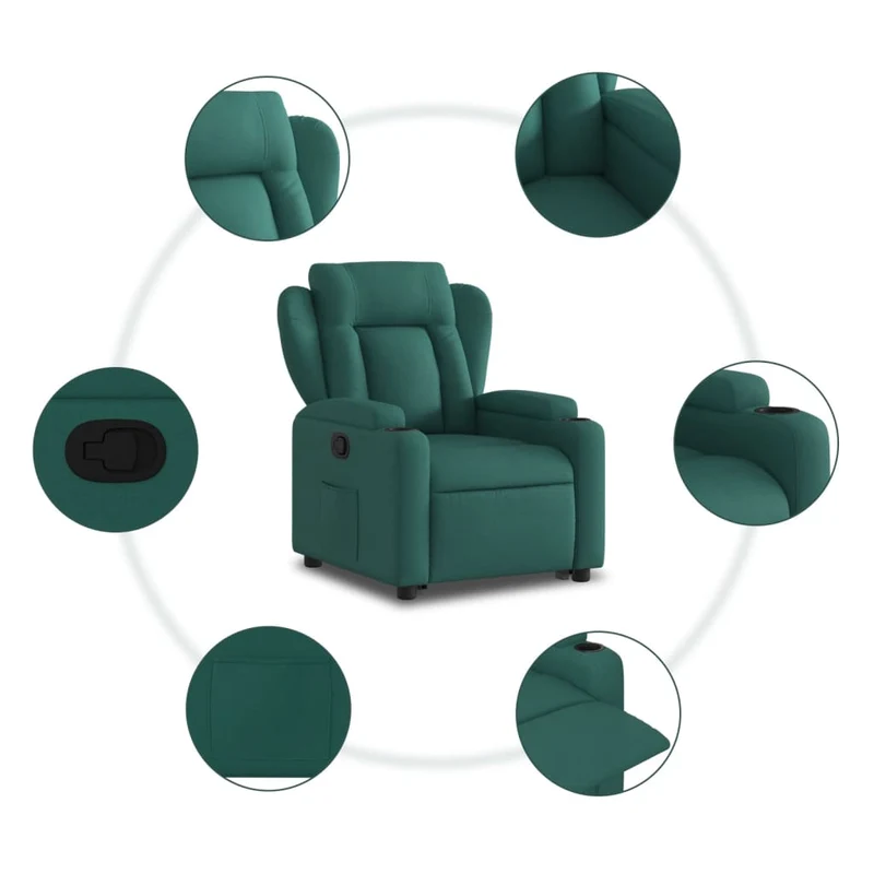 Fauteuil relax TV rembourrage confortable fonction de levage électrique en tissu vert foncé DEC028229