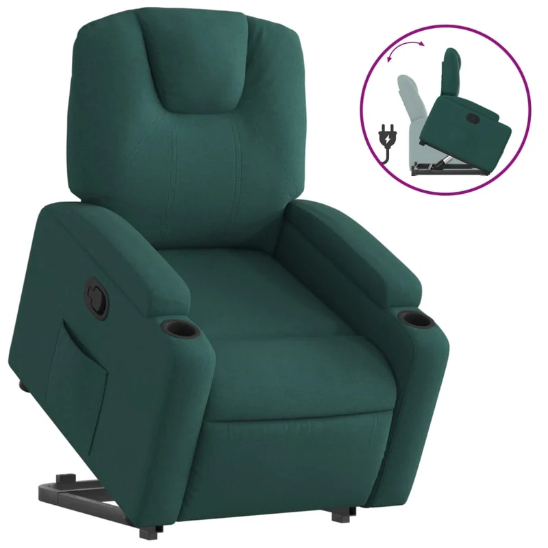 Fauteuil relax TV rembourrage confortable fonction de levage électrique en tissu vert foncé DEC028222