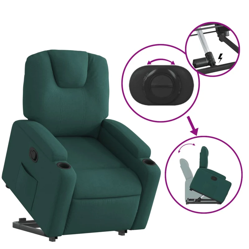 Fauteuil relax TV rembourrage confortable fonction de levage électrique en tissu vert foncé DEC028222