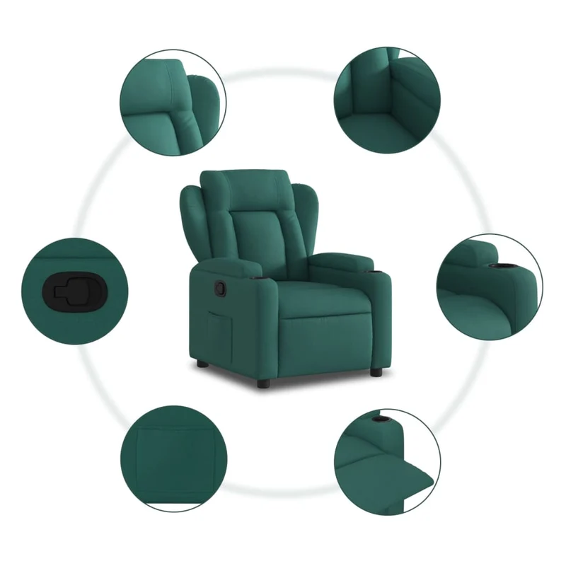 Fauteuil relax TV rembourrage confortable fonction d'inclinaison manuelle en tissu vert foncé DEC028219